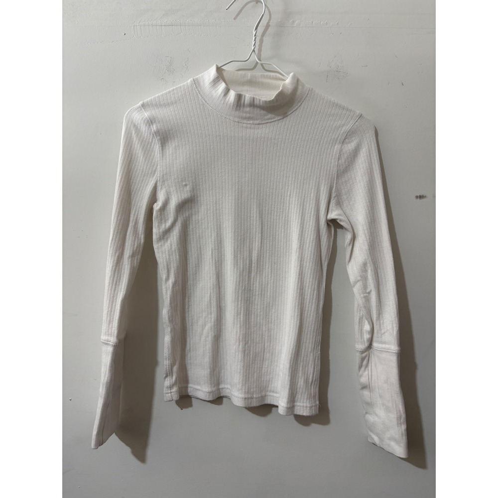 Free People Intimately Ribbed Mock Neck Long Sleeve Top Ivory White Small Cotton - Picture 3 of 6